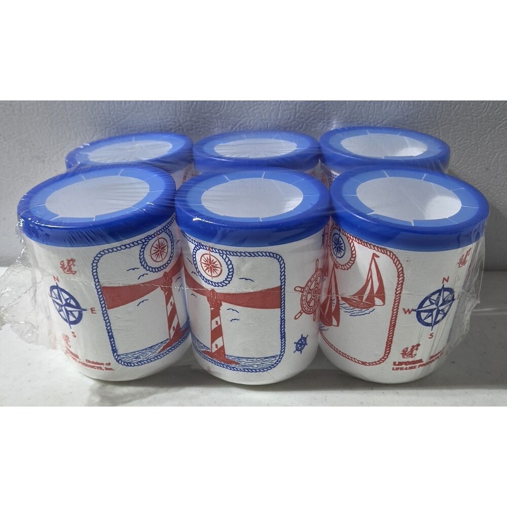 Vintage Metroplex Styrofoam Can Cooler Koozie Foam Nautical NOS 6 Pack NEW...